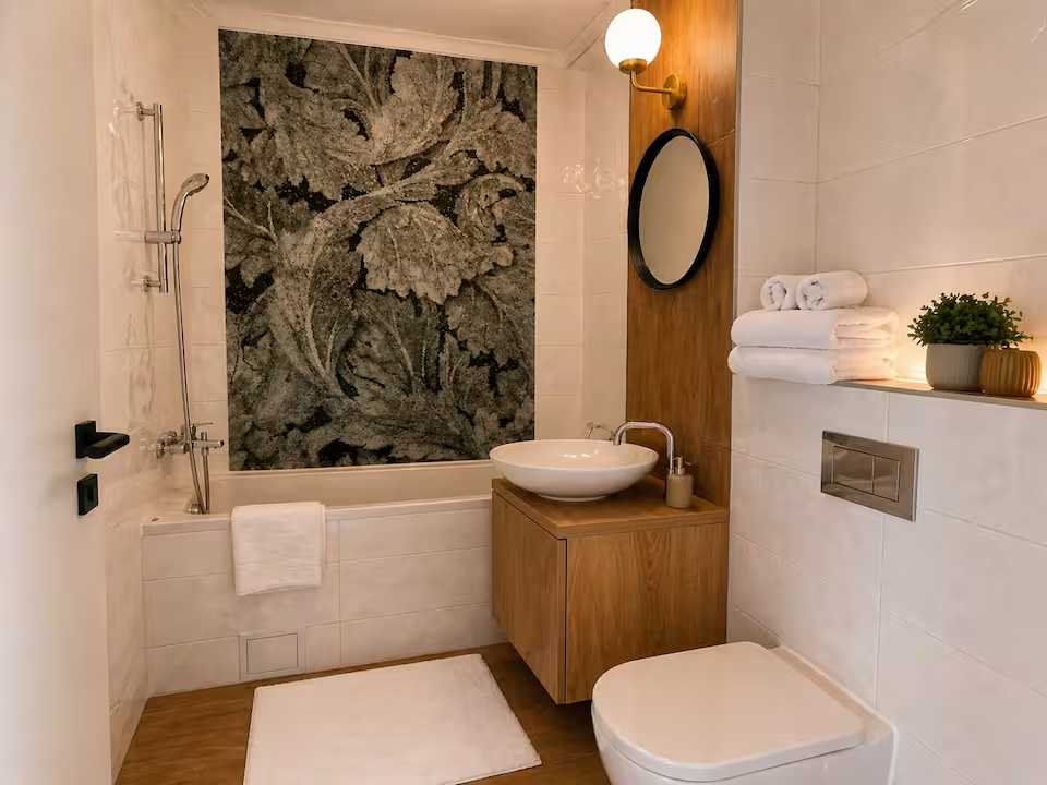 A bathroom with toilet, laundry and shower — apartment in Oradea