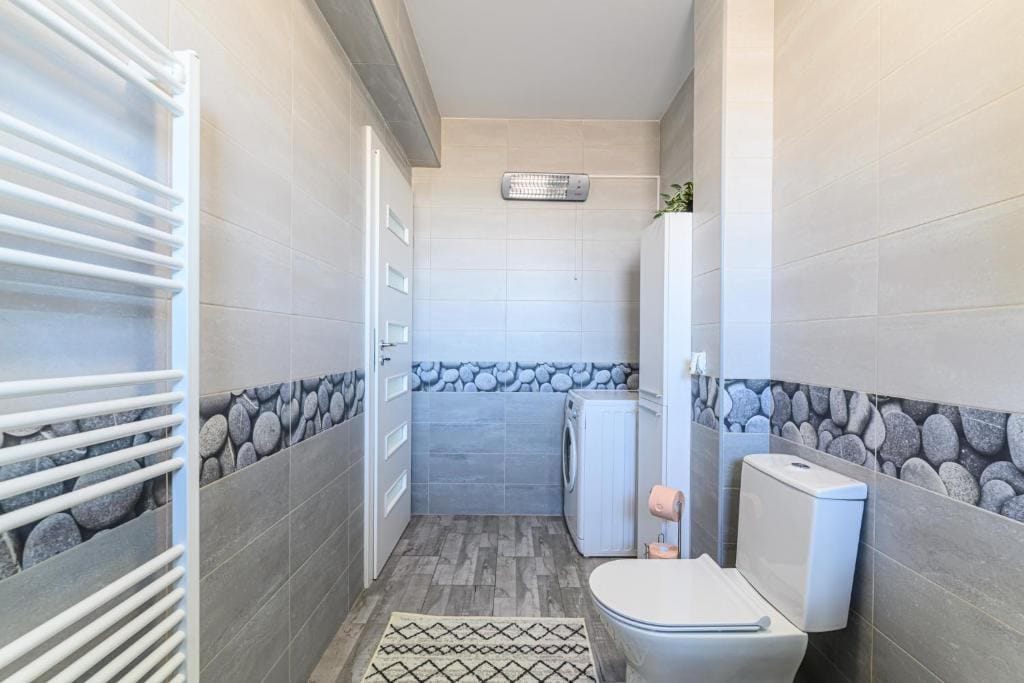 A bathroom with toilet and shower — apartment in Brașov