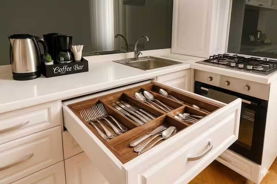 A kitchen with a cup and a coffee bar — apartment in Oradea