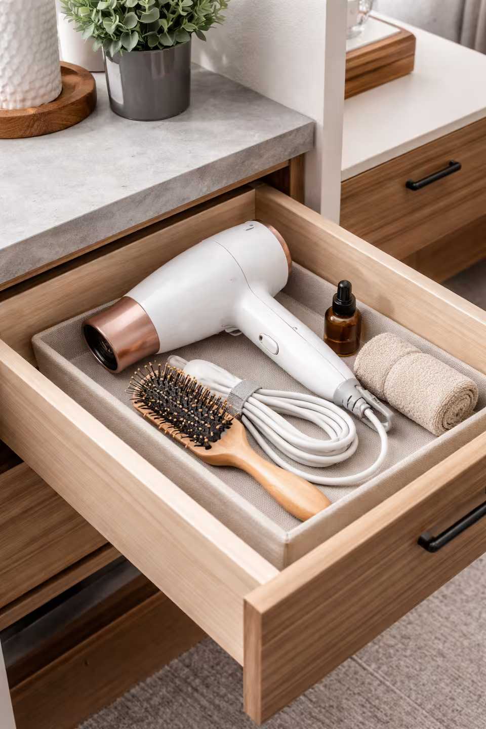 A bath with a hair dryer and a brush — apartment in Oradea